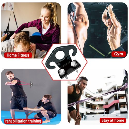 Wuno Shop 4 PCS Resistance Band Wall Anchors, Exercise Band Wall Anchor, Gym Wall Hooks for Resistance Bands, Workout Wall Mount Anchor for Physical Therapy and Small Space Home - Black