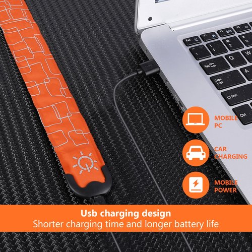 LED Armband Running USB Rechargeable - 2 Pack Safety Lights for Runners 3 Modes Running Gear Lights Adjustable High Visibility Waterproof Reflective Wristband for Night Running Walking (Orange)