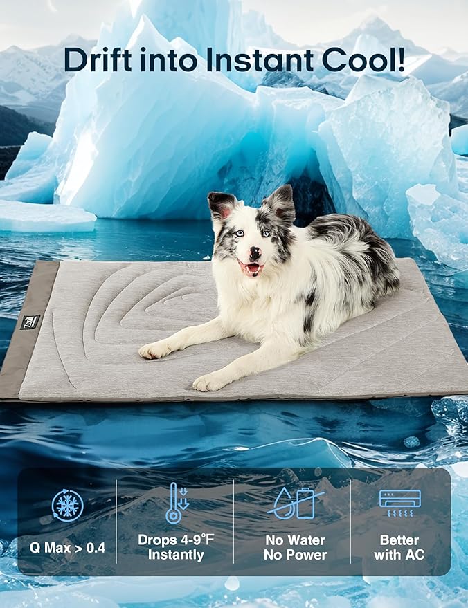 ZonLi Dog Cooling Mat, 59" x 40"Extra Large, Waterproof Cooling Pad for Dogs & Cats, Portable & Durable Pet Mat for Crate, Trunk, Camping, Outdoors, Machine Washable, Pebble Grey