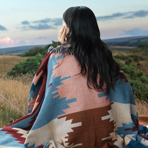 DUKUSEEK Camping Blanket with Aztec Pattern, Warm Stadium Blankets for Cold Weather, Portable, Wearable Outdoor Throw Blankes for Sporting Events, Concerts, Couch, Sofa 87" x 63"