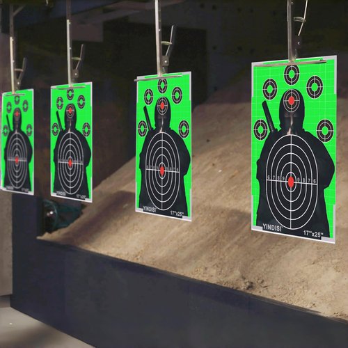 17x25 inch Fluorescent Green Opponent Silhouette Target with White Grid Lines, NonReflective Surface, Includes Carrying Bag, 25 Sheets, Ideal for Handguns, Rifles, Airguns, BB Guns