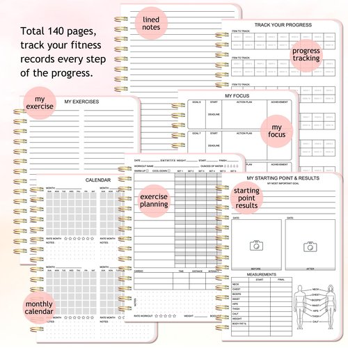Workout Journal Fitness Planner for Women & Men, Undated Workout Log Book to Tracking Gym Sessions, Great Accessories to Achieving Your Wellness Goals, 6.3"x8.4", Pink