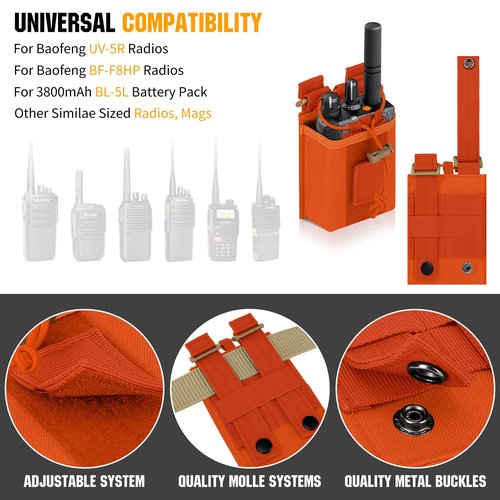 IronSeals 2 Pack Tactical Molle Adjustable Interphone Storage Bag Outdoor Sports Radio Pouch for Two Ways Walkie-Talkie (Orange)