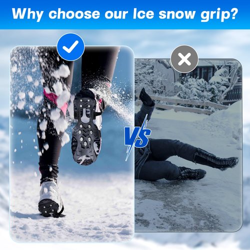 Crampons Ice Cleats for Shoes and Boots, Ice Snow Grip with Stainless Steel Spikes Anti-Slip, Traction Cleats Grips with Straps Women Men Shoes for Walking, Climbing, Hiking, Ice Fishing