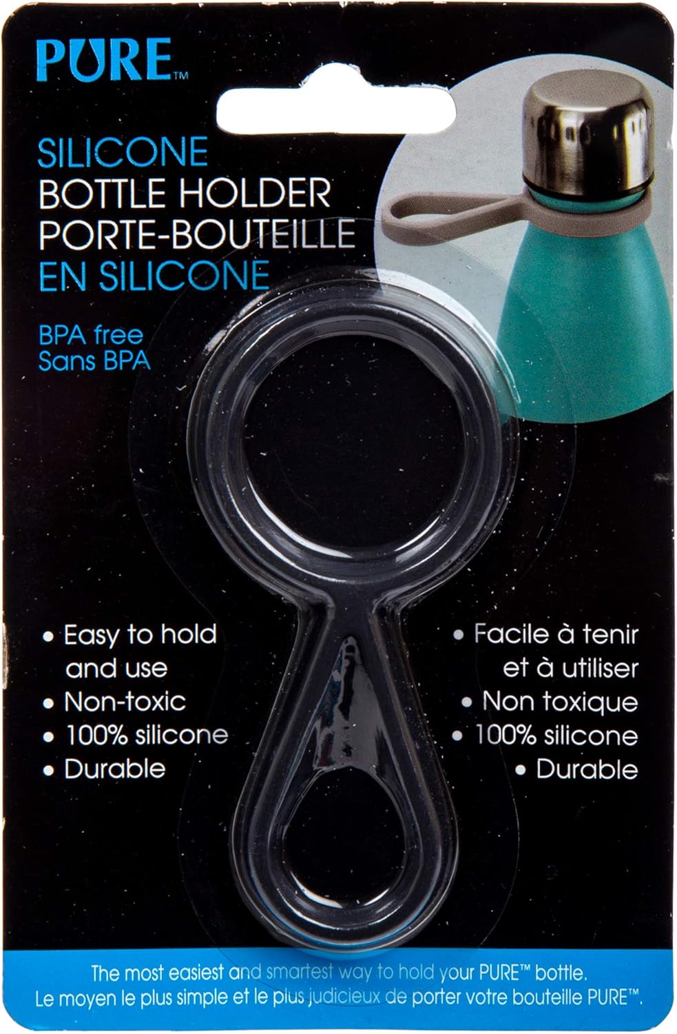 Pure - 70551DC-BK PURE Water, 1.25 x 3 inches, Black Easy and Convenient Durable Simple Silicone Bottle Holder