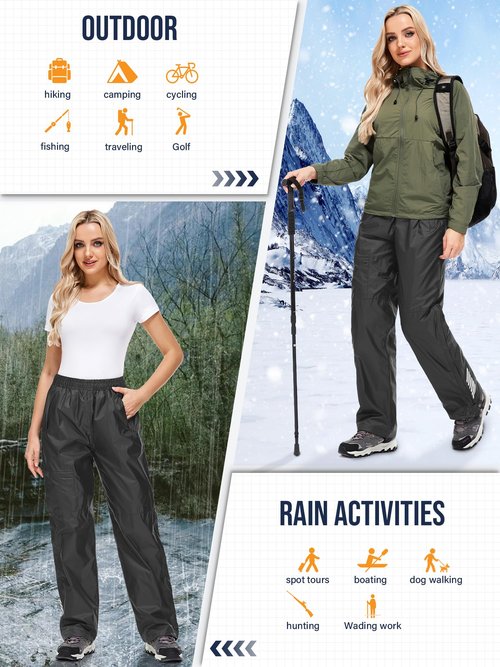 Women's Rain Pants Waterproof Hiking Pants Windproof Lightweight Rain Over Pants for Outdoor Golf Fishing Rainy Day,2090,Black,M