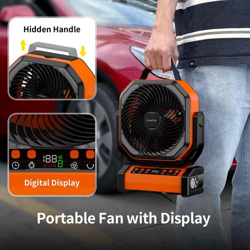 Socool Camping Fan with Light - 20000mAh Rechargeable Battery Fan with Remote, 112Hrs & 8 Speeds, Digital Display, Timer, Auto Oscillation, 270° Pivot & Hook for Outdoor Tent, Hurricane, Power Outage