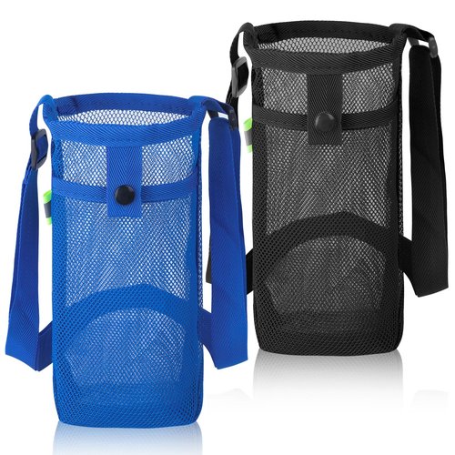 GAOHUI 2 Packs Bottle Holder With Strap, Mesh Sling With Adjustable Shoulder Strap, Portable Bag With Pocket, Water Bottle Carrier for Walking, Hiking, Travelling