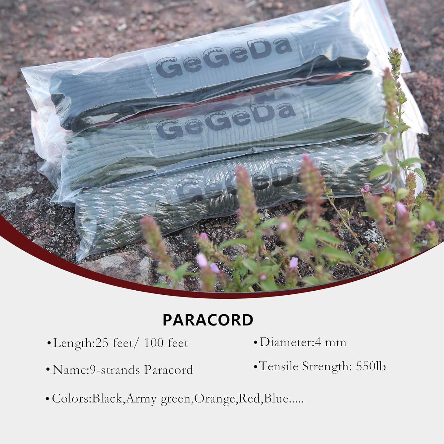 Paracord 9 Core 550 Parachute Cord Camping Rope 100FT (Black, 100feet)