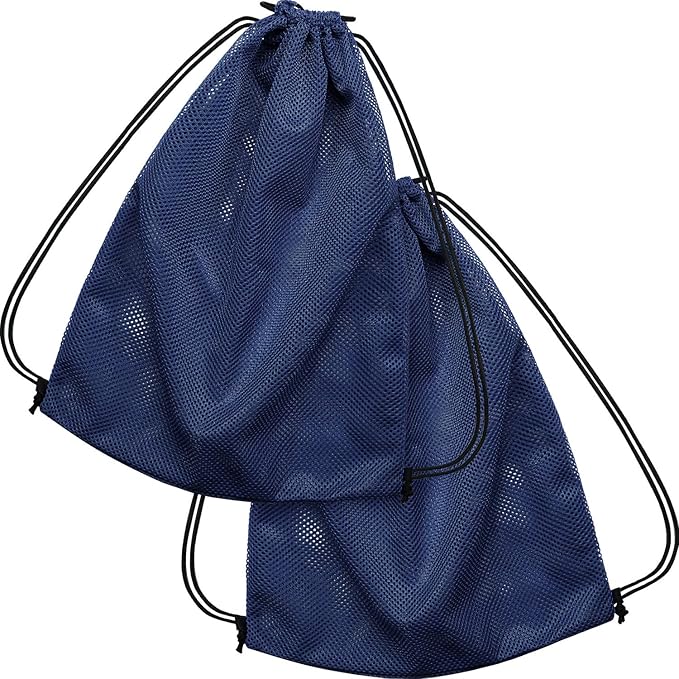 Frienda Mesh Drawstring Backpack Bag Multifunction Mesh Bag for Swimming, Gym, Clothes (Navy Blue)