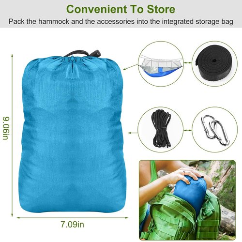 iMounTEK Camping Hammock 2 Persons Hammock with Mosquito Net for Bed Outdoor 600Lbs Load Hiking Camping Hammock& Hanging Kit Portable Nylon Swing Hanging Bed, Patio, Camping,Travel (Grey-Blue)