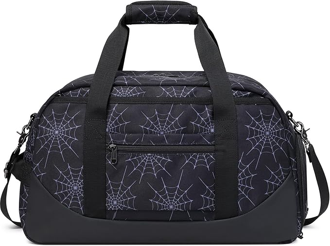JIANYA Kids Overnight Duffle Bag Spider Sports Gym Bag with Shoe Compartment & Wet Pocket, Carry On Weekender Travel Bag, Black