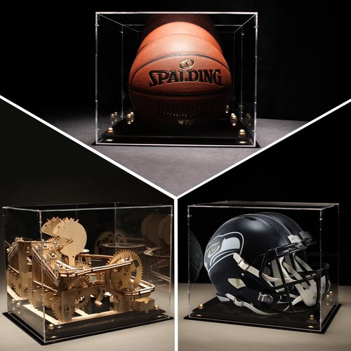Putros Football Helmet Display Case Full Size with Mirror Back and Black Base Acrylic Dust-Proof Display Case for Sports Collectibles