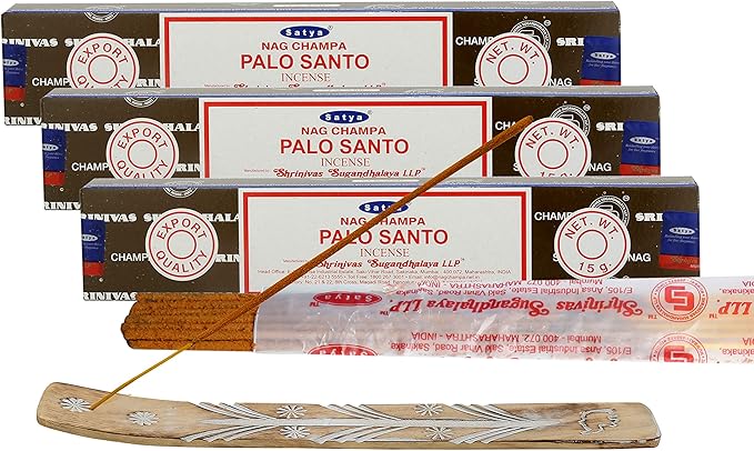 Satya Palo santo Incense Sticks, Satya sai baba Insenses 15gmx3 (45 gm) pack with Raajsee Incense holder Bundle, Satya Nag champa Natural Incense