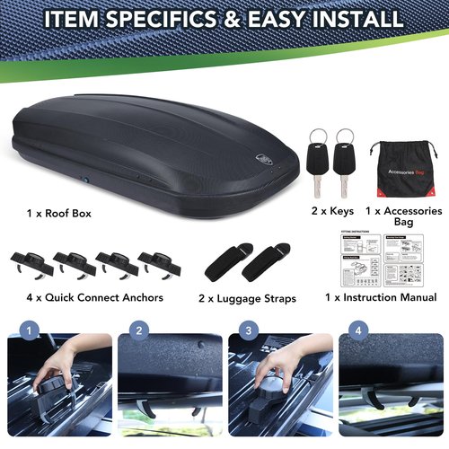 GarveeTech Rooftop Cargo Box Carrier,Dual-Side Opening Roof Mount Travel Luggage Storage Capacity,165Lbs Weight Capacity with Secure Straps&Keys, Vehicle Hard-Shell Carriers,Black (14 Cubic Feet)