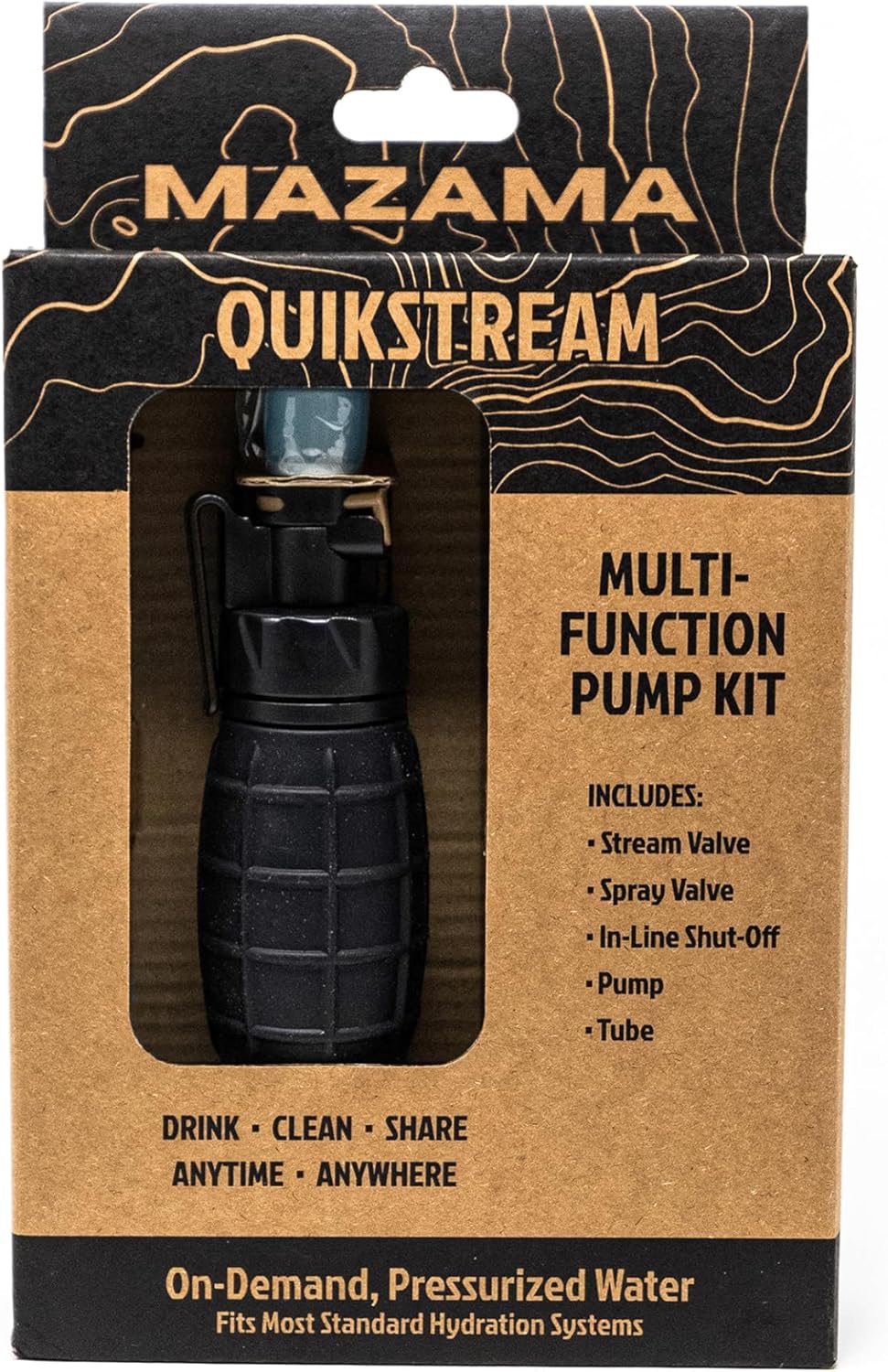 QuikStream Multi-Function Hydration Pump Kit – Pressurized Water System for Sharing, Cleaning & Cooling. Rinse Gear, Dishes, Pets, Sand & More. Fits Most Reservoirs. Squirt or Spray on Demand!