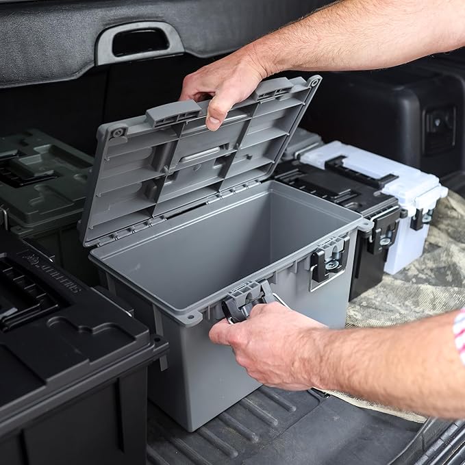 Sheffield 12755 2-Pack Combo Ammo Storage Boxes, .30 Cal and .50 Cal Field Boxes, Water and Dust Resistant, Lockable Storage Box with Handle for Hunting Gear and Bullets, Made in the USA, Gray