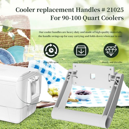ZAITOE 2 Pack - Cooler Handle Replacement Kit Compatible with 21025 Ig-loo Cooler Replacement Handles,Fit for 90-100 Quart Cooler Handle with Screws,Includes 2 Swing-up 4 Hole Handle and 8 Screws