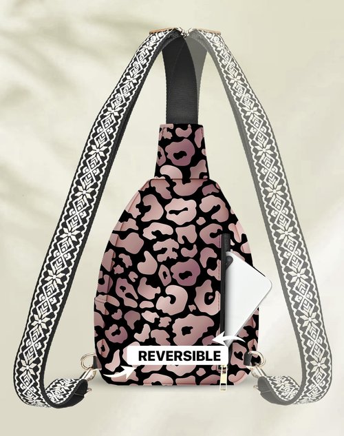Yrebyou Leopard Print Small Sling Bag for Women Leather Sling Crossbody Bags Travel Chest Daypack Adjustable for Casual Outdoor