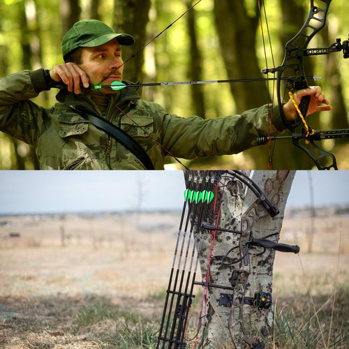 KEAUP 31 inch 100% Carbon Arrows and Broadheads .244/6.2mm Lighted Nocks Set, 6 Pack Hunting Compound Bow and Recurve Bow Shaft Spine 300/350/400/500 (Spine 350, Green)