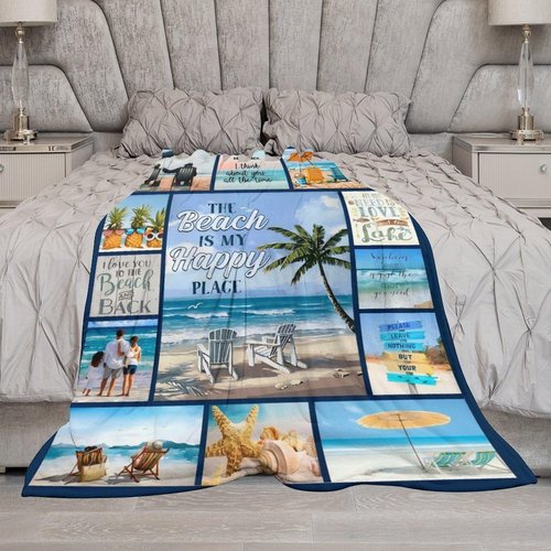 Beach Throw Blanket, Beach Lightweight Soft Blanket, Cozy Flannel Velvet Blankets for Travel Camping Hiking 40"x50"
