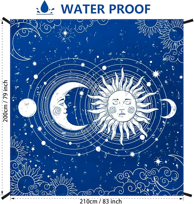 Beach Blanket Sandproof Extra Large Beach Mat Adults Waterproof Quick Drying Sand Free Mat Made by Premium Polyester with 4 Stakes & 4 Corner Pockets for Outdoor Travel Camping Hiking