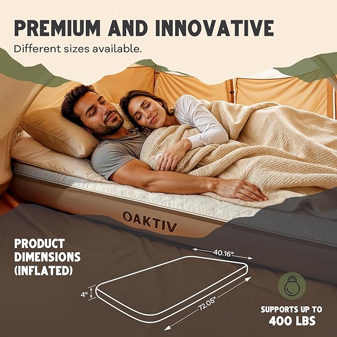 WanderMate - Self-Inflating Camping Sleeping Pad - Twin-Sized Inflatable Camping Mattress for Car, Backpacking, and Tent - Durable 4-Inch Memory Foam and Air Support - Cordless 2,500mAh Pump