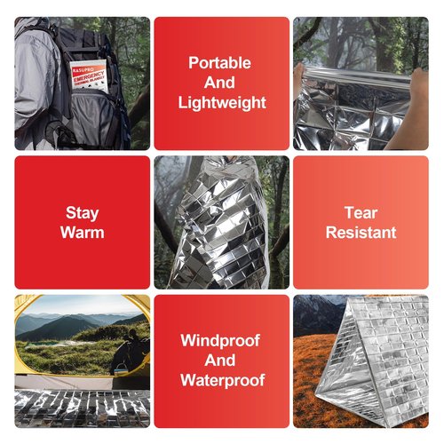 Rasupro 9 Pack Emergency Blankets, Outdoor Survival Emergency Insulated Gear, Mylar Thermal Space Insulated Blanket, Perfect for Camping, Hiking, Running, Marathon, Wilderness Rescue or First Aid