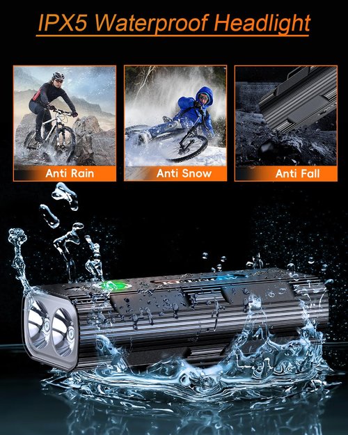 Bike Lights for Night Riding, 15.5H Runtime Aluminum Bicycle Light Front and 40H Runtime Taillight, IPX5 Rechargeable Headlight Rear Light