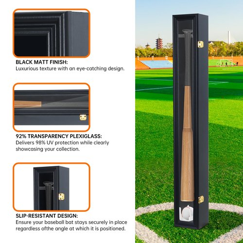 WGOS Baseball Bat Display Case, Baseball Bat Wall Mounted, Baseball Display Case, Wall Mounted Vertical or Horizontal Wood, with Two Bonus Baseball Cases (2-Pack)