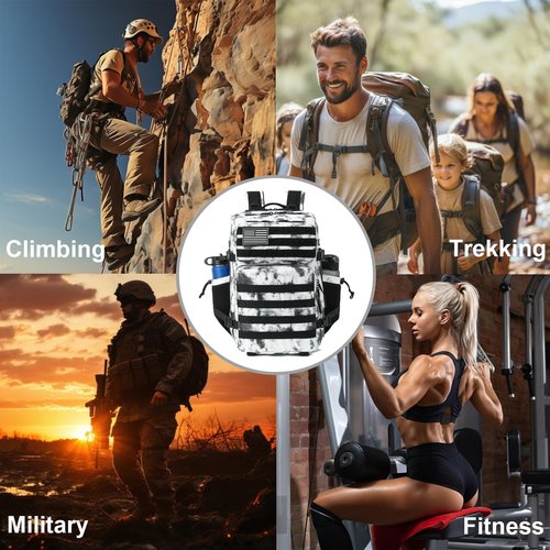 Yusudan Military Tactical Backpack for Men Women, 3 Day Assault Pack Army Molle Bag Hiking Backpacks (Marble White)