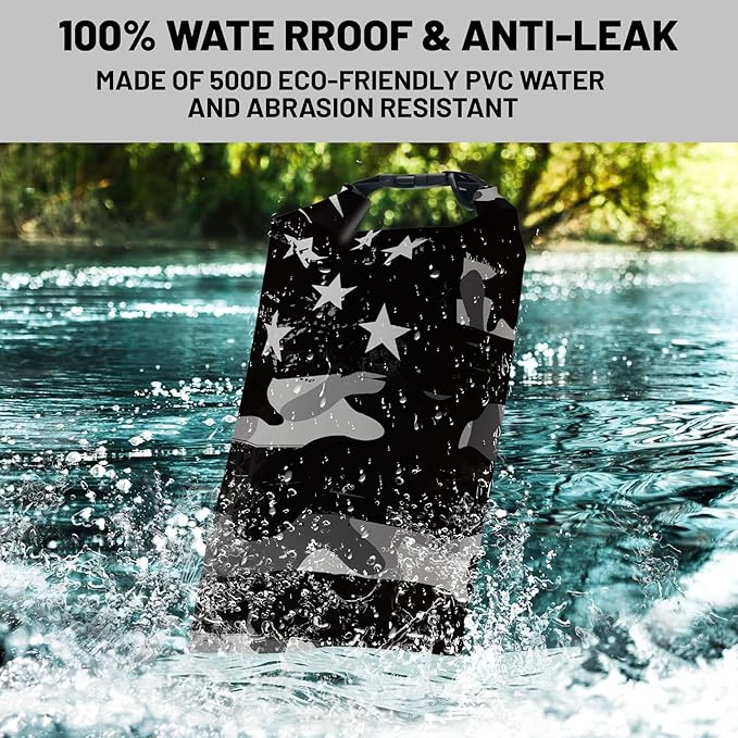 Waterproof Dry Bag,Roll Top Grey Camouflage American Flag Waterproof Backpack 5L/10L/20L Floating and Lightweight Bags for Kayaking, Boating, Fishing, Swimming and Camping with Waterproof Phone Case