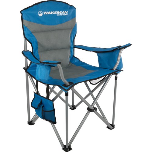 Wakeman Outdoors Oversized Camping Chair 300lbs - Heavy Duty Folding Chair with Cooler Pouch and Carry Bag for Camp Sites, Tailgates, or Beach (Blue)