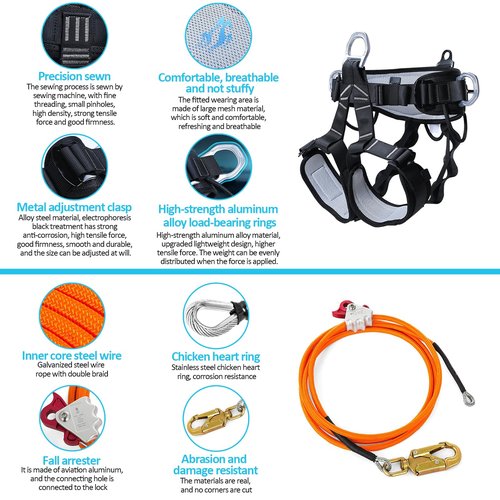 Esayendder Tree Climbing Spikes Set, Tree Climbing Gear, Tree Climbing Gear with Adjustable Climbing Straps and Steel Core Flip Line, Rock Climbing Kit with Triple Lock Lanyard Adjuster