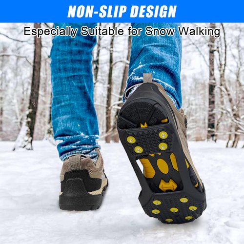 Ice Cleats for Shoes and Boots - Snow Traction Cleats Crampons with 11 Studs for Walking on Snow and Ice - Anti Slip Overshoe Footwear Rubber Walking Cleat Crampon(L【Women(10-11.5)/Men(8.5-10)】)