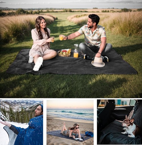 Warm Polar Fleece Blanket Picnic Outdoor & Beach, Machine Washable Camping Quilt for Cold Weather, Adventure, Sleeping, Backpacking (Black)