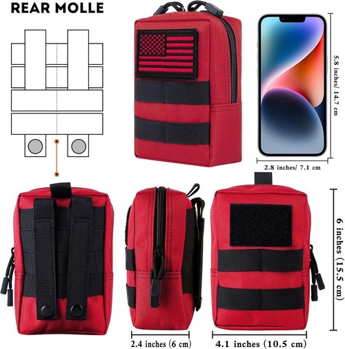 IronSeals 2 Pack Tactical Molle EDC Pouch Multi-Purpose Compact Pack Water-Resistant Utility Pouch with Flag Patch
