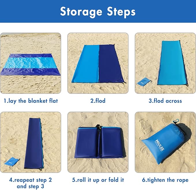 MIULEE Beach Blanket Waterproof Sandproof, Extra Large 78" x 82" Beach Mat Oversized for 4-7 Adults, Portable Beach Accessories Lightweight Outdoor Blanket for Picnic, Travel, Camping, Hiking(Blue)