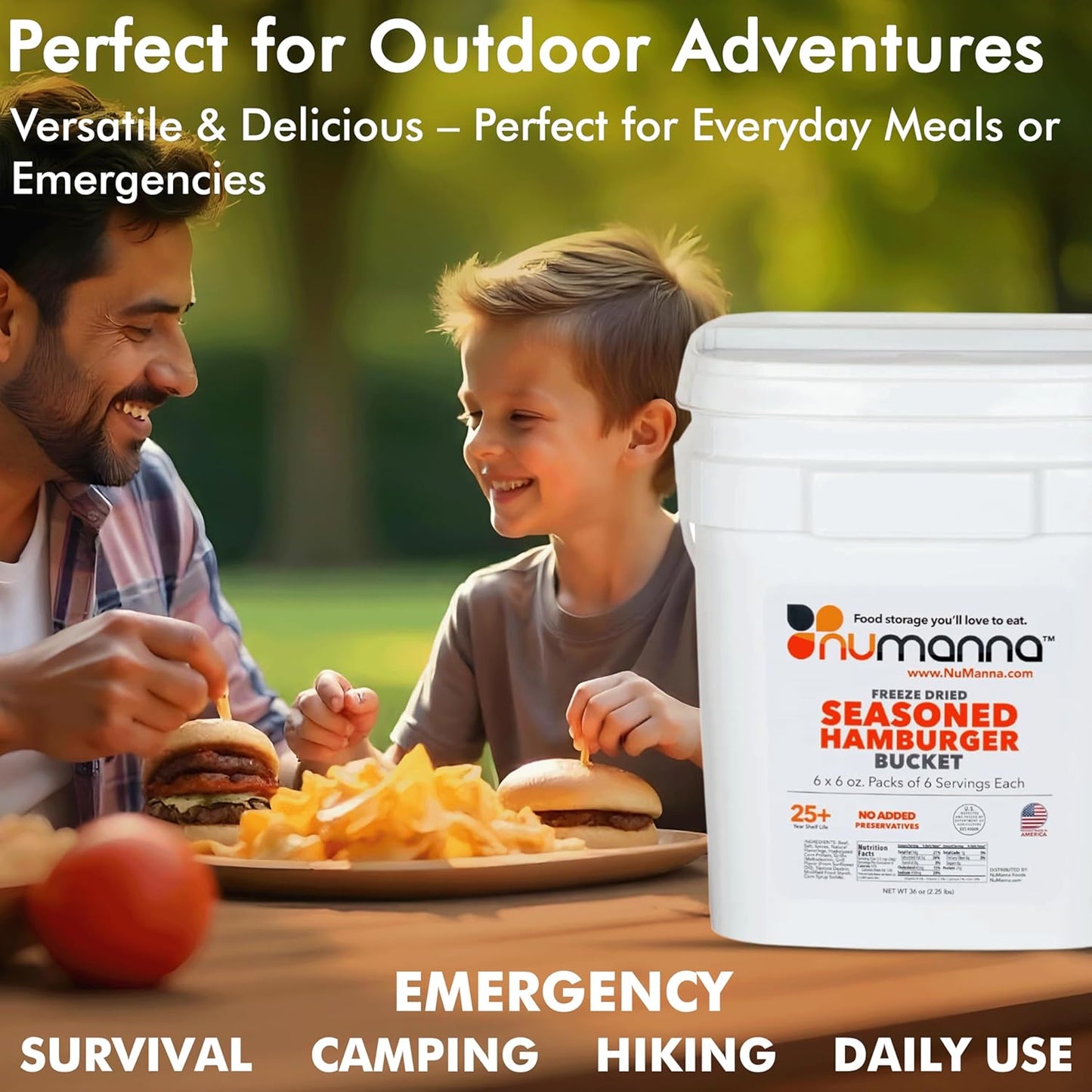 Numanna Freeze-Dried Seasoned Ground Beef Bucket 36 Servings | Over 25g Protein per Serving | Hamburger for Camping, Meal Prep, Pantry Staple, Emergency Survival Food | 25+ Year Shelf Life | USA Made