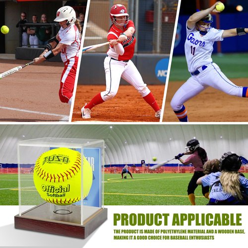 UV Protected Softball/Baseball Display Case with Hard Solid Wooden Base - Holds 11/12 inch Balls, 4x4 Photo Slot & Ring Holder (4x4x4.8inch)