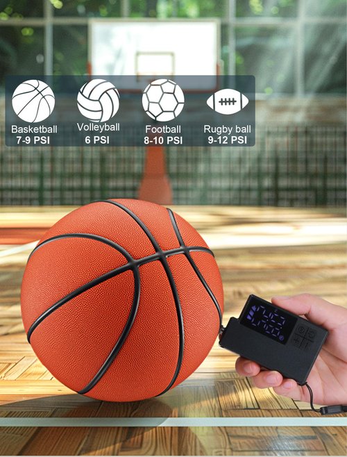 Electric Ball Pump for Sports Balls, Basketball Pump with Needle, Electric Pump with Pressure Gauge and Digital LCD Display, Automatic Ball Pump for Soccer, Basketball, Volleyball, Rugby Ball, Black
