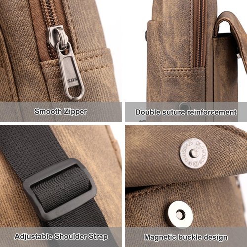 PEAKINGTECH Sling Bag Crossbody Small Daypack: Anti-theft Travel Shoulder Mini Backpack Brown- Women Men