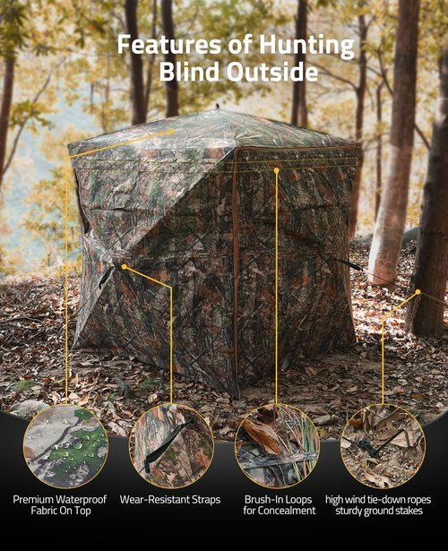 CVLIFE Hunting Blind 270 Degree See Through, Ground Blinds for Deer Hunting, 2-3 Person Pop Up Ground Blinds with Sliding Silent Windows, Portable Hunting Tent for Turkey Hunting