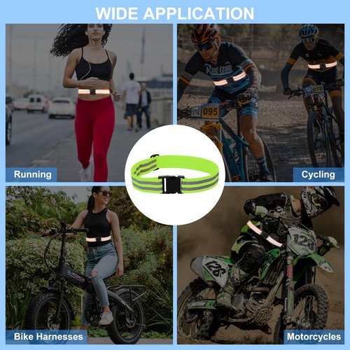 PATIKIL Adjustable Reflective Running Belt 1.9 Inch, 2 Pcs Glow Pt Belt Sash for Cycling Walking Motorcycle Gear, Green