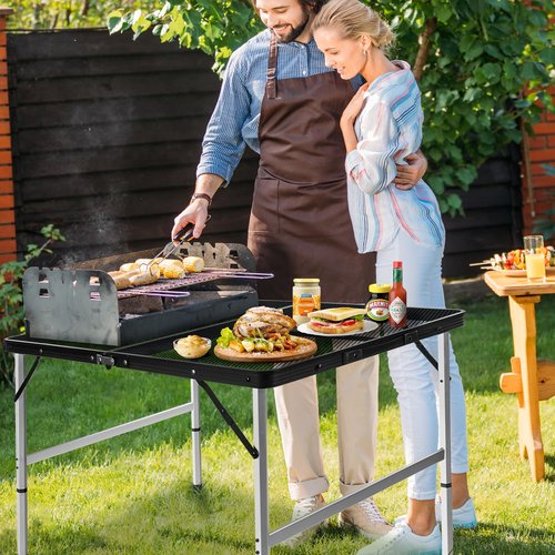 jkwokback 3ft x 2ft Grill Table Portable Camping Table and Grill Table Camping Table Portable Folding Table Outdoor Picnic Table,Height Adjustable Collapsible Table with Mesh Desktop