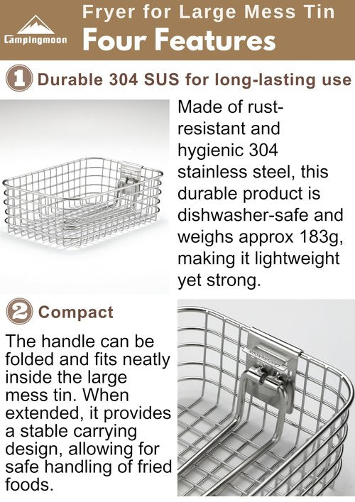 CAMPINGMOON Fryer Basket for Mess Tin Stainless Steel S-1218