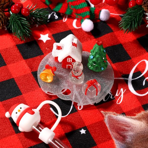 Gosknor Christmas Cup Lid Accessories Charms for Stanley Cup H2.0 30oz, Snowman Leak-Proof Silicone Straw Lid Xmas Straw Toppers Cover Cap Compatible with Stanley Tumblers Accessories
