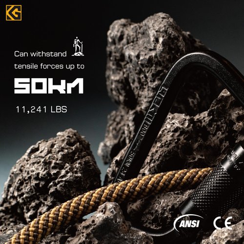 GDK2 Explorer CE Certified 50kN Screwgate Locking Carabiner in Size 4.33 x 2.68 inch, Heavy-Duty Carabiners for Climbing, Mountaineering, and Rappelling, Alloy Steel, Midnight Black,1 Pack