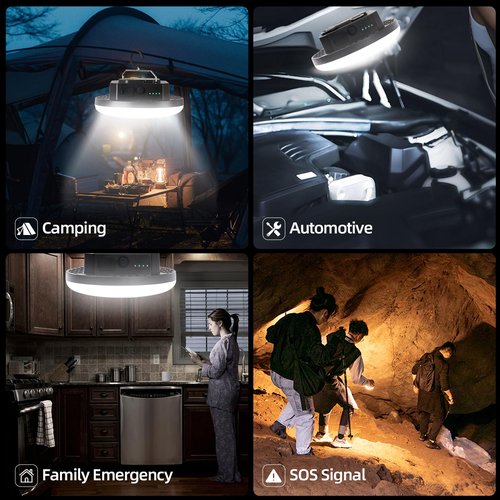 Amkulop Tent Light Hanging for Camping,Bright LED Rechargeable Portable Lantern for Vendor Booths,Waterproof Outdoor Lights with Battery Power, Camp Lamp Light with Magnet for Outdoor Glamping(Black)