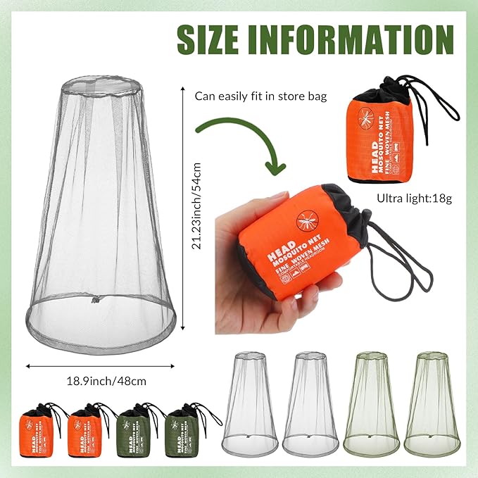 HESTYA 4 Pack Mosquito Net Mesh for Head Face Neck Fly Netting Hood from Bugs Gnats No See Net with Carry Bags for Outdoor